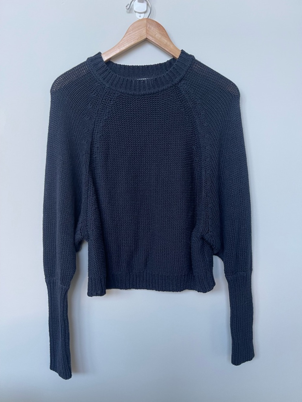 EVEREVE | Navy Blue Open Knit Batwing Sleeve Crew Neck Sweater Beachy Coastal